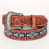 Natural Floral Beaded Hand Carved Western leather Men And Women Belt