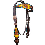 Pinwheel Sunflower Floral Hand Painted Horse Western Leather Headstall
