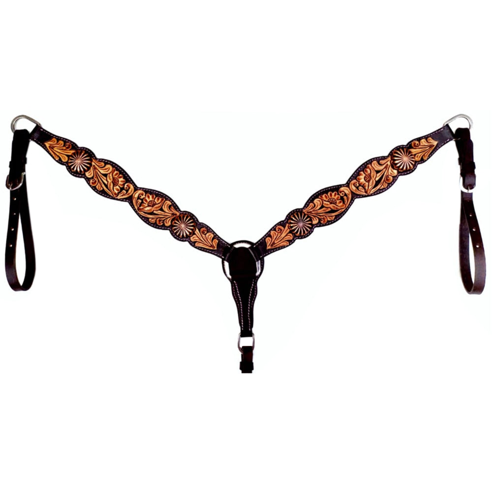 Floral Hand Tooled Pinwheel Horse Western Leather Breast Collar