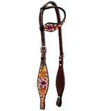 Buckstich Floral Hand Carved Horse Western Leather One Ear Headstall Brown