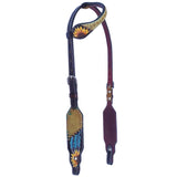 Hand Painted Sunflower Feather Horse Western Leather One Ear Headstall