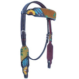 Sunflower Feather Hand Painted Horse Western Leather Headstall