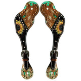 Hand Painted Sunflower Horse Western Leather Spurs Strap