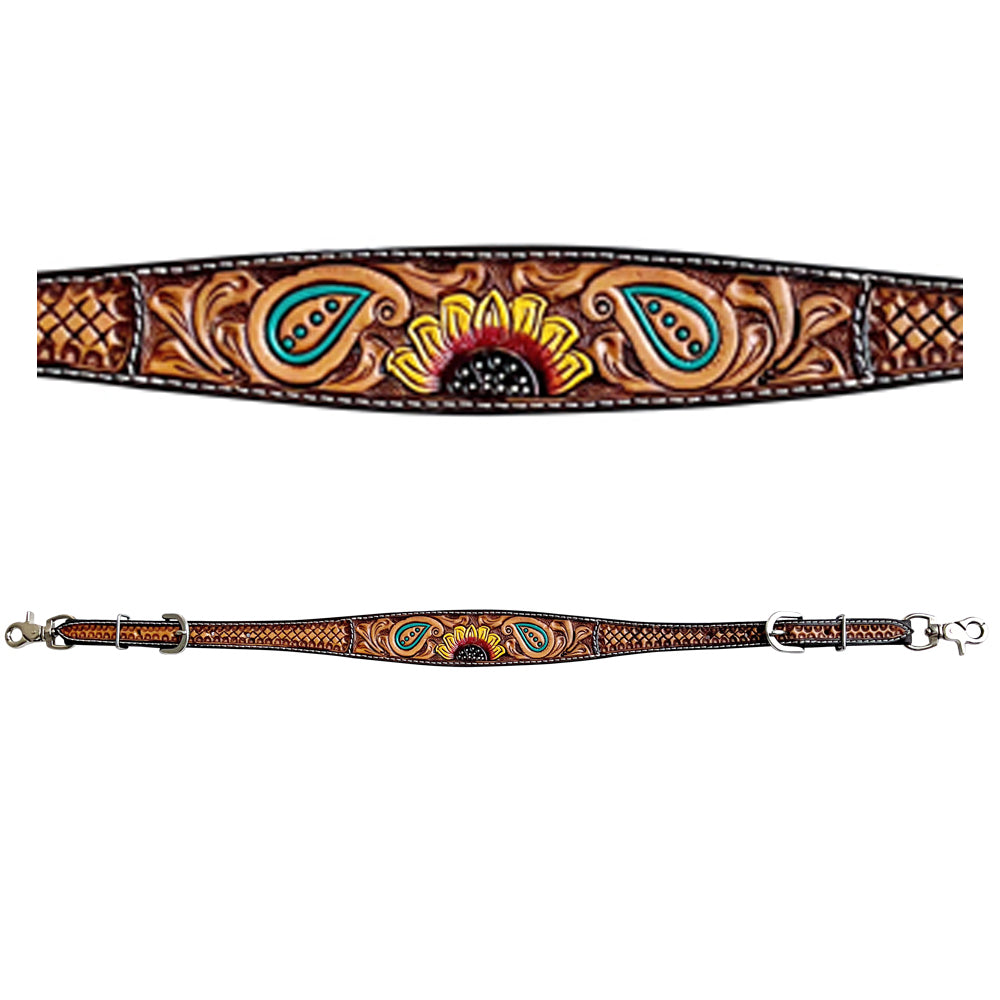 Bonnie Blossom Sunflower Hand Painted Horse Western Leather Wither Straps