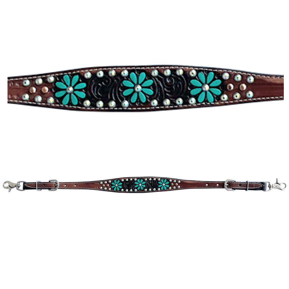 Turquoise Berry Floral Horse American Leather Wither Straps