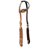 Daffodil Floral Hand Painted Horse Western Leather One Ear Headstall Tan