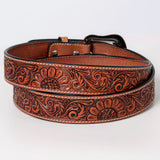 Sunflower Floral Hand Carved Western Fashion Premium Leather Men And Women Belt Brown