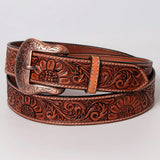 Sunflower Floral Hand Carved Western Fashion Premium Leather Men And Women Belt Brown