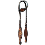 Darkish Florence Hand Carved Horse Western Leather One Ear Headstall Dark Brown