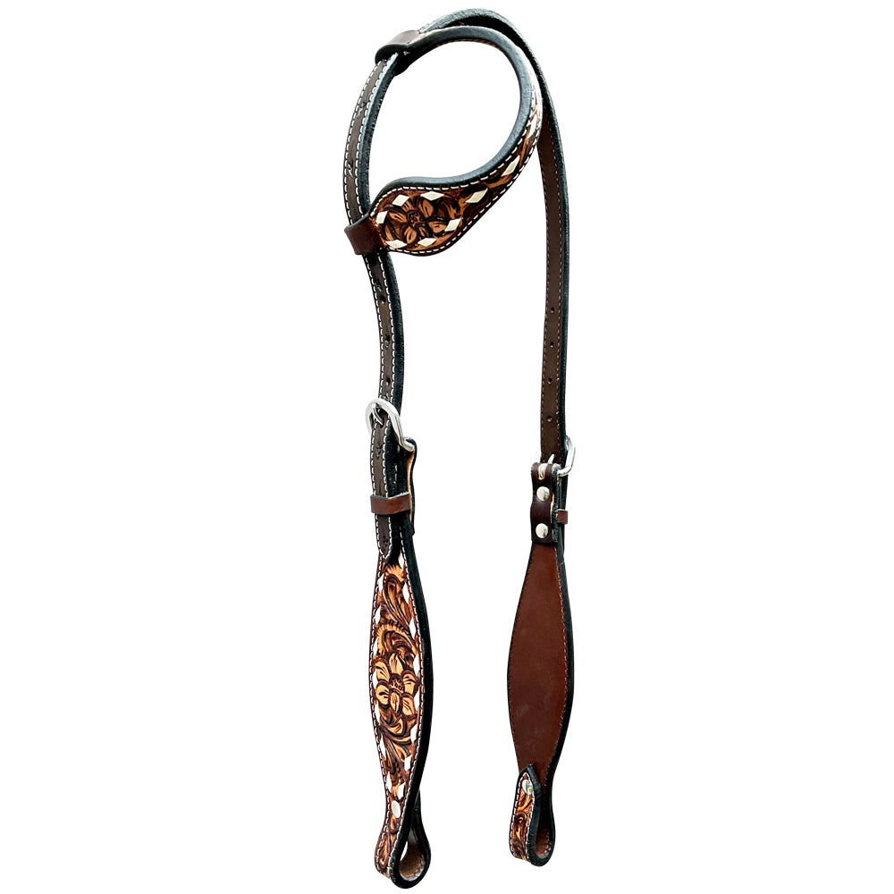 Classic Colton Floral Horse Western Leather One Ear Headstall Dark Brown