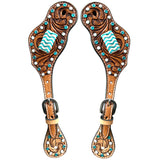 Turquoise Rawhide Hand Tooled Horse Western Leather Spur Strap