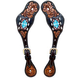 Beaded Symmetry Floral Hand Carved Horse Western Leather Spur Strap