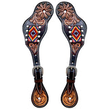 Justine Beaded Hand Tooled Horse Western Leather Spur Strap
