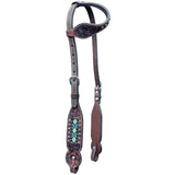 Beaded Diamond Design Hand Tooled Horse Western Leather One Ear Headstall Brown