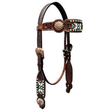Pinwheel Beaded Hand Carved Horse Western Leather Headstall