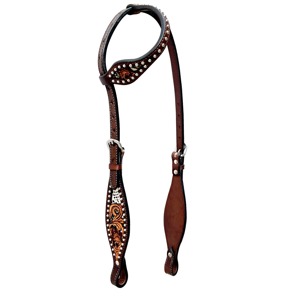 Exotic Snake Horse Western Leather One Ear Headstall  Brown