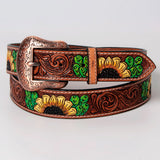 Floral Sunflower Cactus Hand Painted Western Leather  Men And Women Belt
