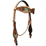 Natural Floral Designs Hand carved Horse Western Fashion Premium Leather Headstall Tan
