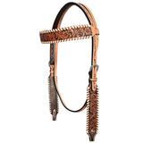 Floral Hand Tooled Black Inlay Horse Western Leather Headstall Tan