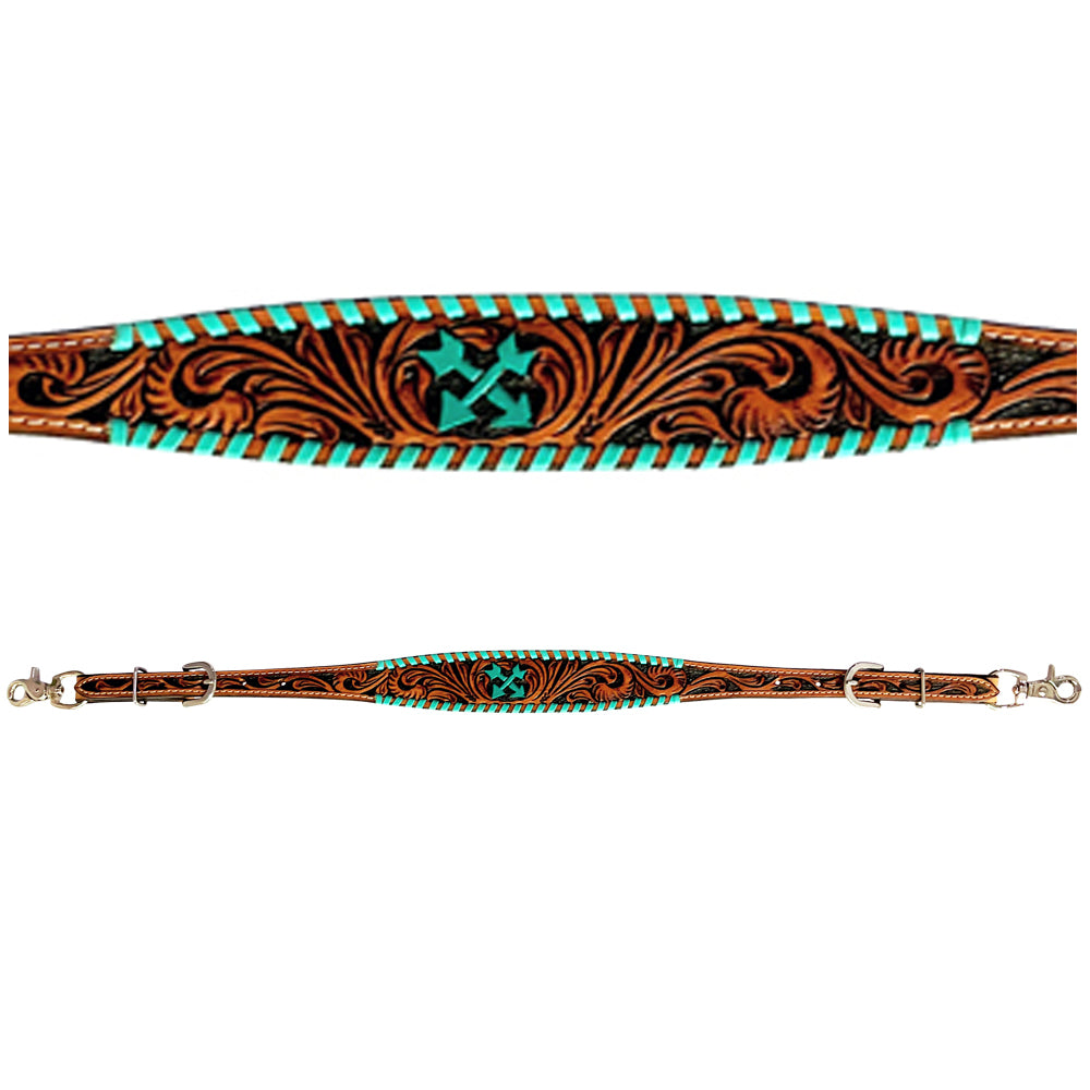 Buckstitch Turquoise Arrow Black Inlay Horse Western leather Wither Straps