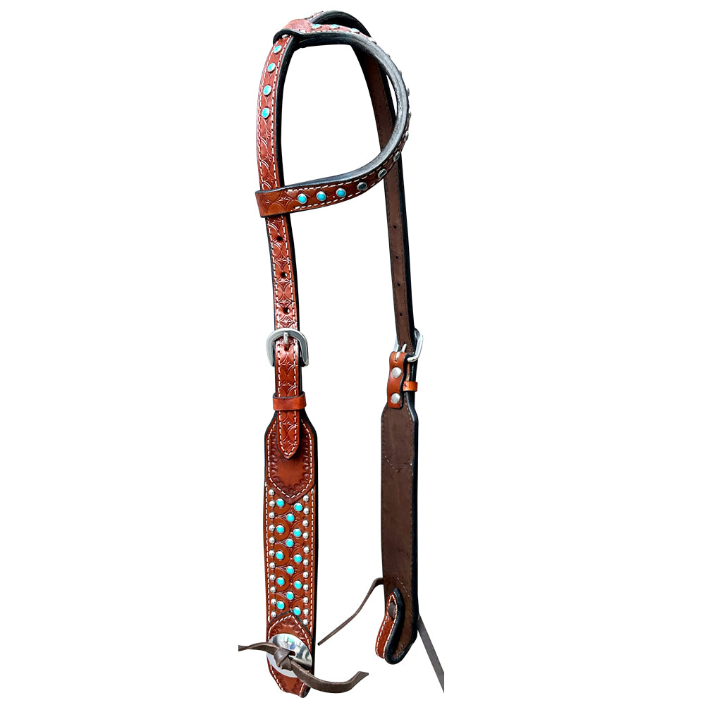 Turquoise Studs Horse  Western Leather One Ear Headstall