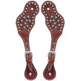 Turquoise Studs Hand Tooled Horse Western Leather Spurs Strap