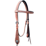 Basket Weave Design Hand Tooled Western Fashion Premium Leather Headstall Tan