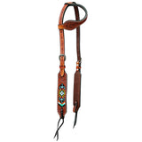 Beaded Floral Hand Carved Horse Western Leather One Ear Headstall