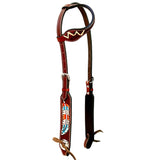 Hand Painted Feather Horse  Western Leather One Ear Headstall