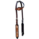 Floral Hand Carved Horse Western Leather One Ear Headstall Brown