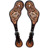 Floral Hand Tooled Horse Western Leather Spurs Strap