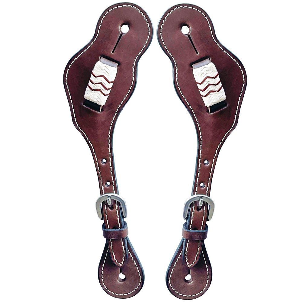 White Rawhide Horse Western Leather Spurs Strap Brown