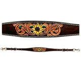 Sunflower Floral Hand Painted Horse Western leather Wither Straps Brown