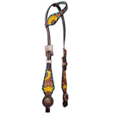 Sunflower Pinwheel Hand Painted Horse Western Leather One Ear Headstall