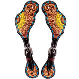 Sunflower Floral Hand Painted Horse Western Leather Spur Strap