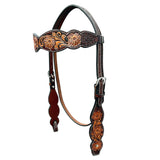 Genuine Floral Hand Tooled Horse Western Leather Headstall Dark Brown