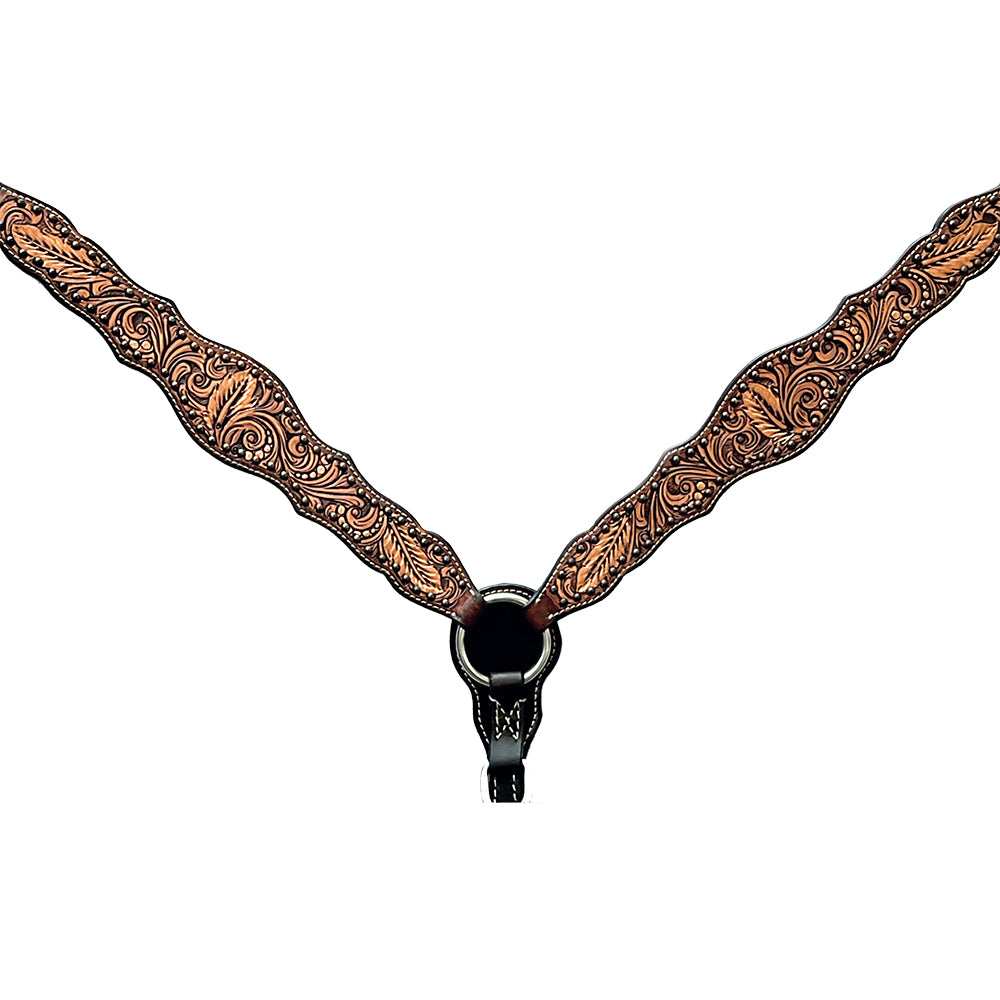 High Quality Leaf Hand Carved Horse Western Fashion Premium Leather Breast Collar Brown