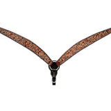 Floral Leaf  Hand Carved And Painted Horse Western Leather Breast Collar  Brown