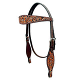 Floral Leaf Hand Carved And Painted Horse Western Leather Headstall Brown
