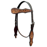 Cactus Floral Hand Carved Horse Western Leather Headstall Brown