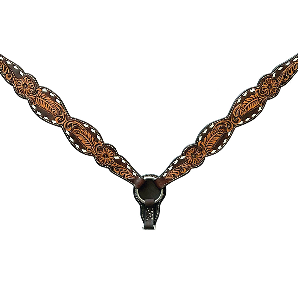 Floral Leaf Hand Carved Horse Western Leather Breast Collar Brown