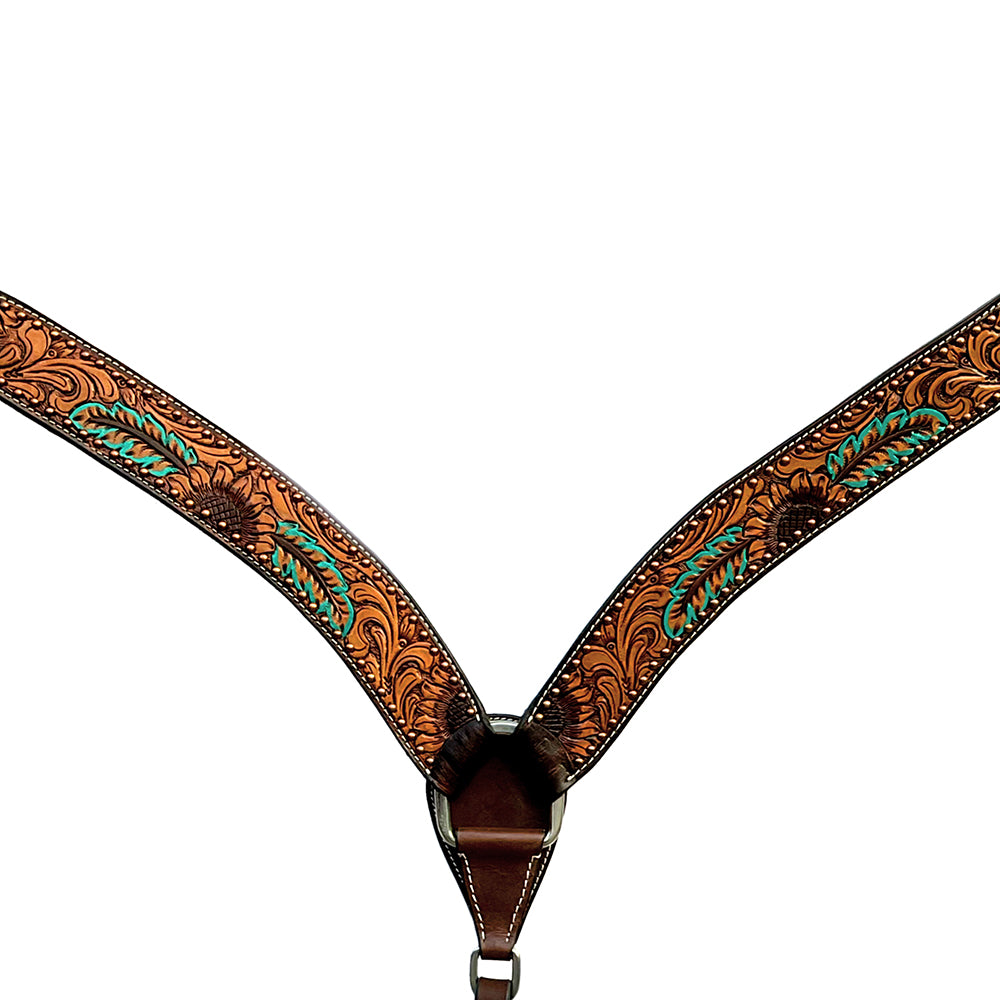 Sunflower Leaf Hand Painted Horse Western Leather Breast Collar Brown